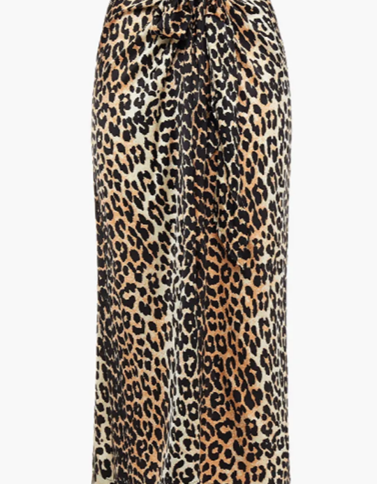 Bow-detailed leopard-print silk-blend satin midi skirt