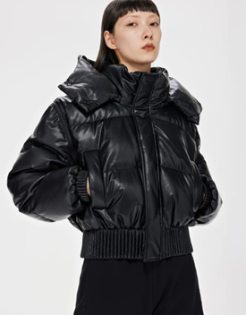 Two-in-one faux leather down jacket