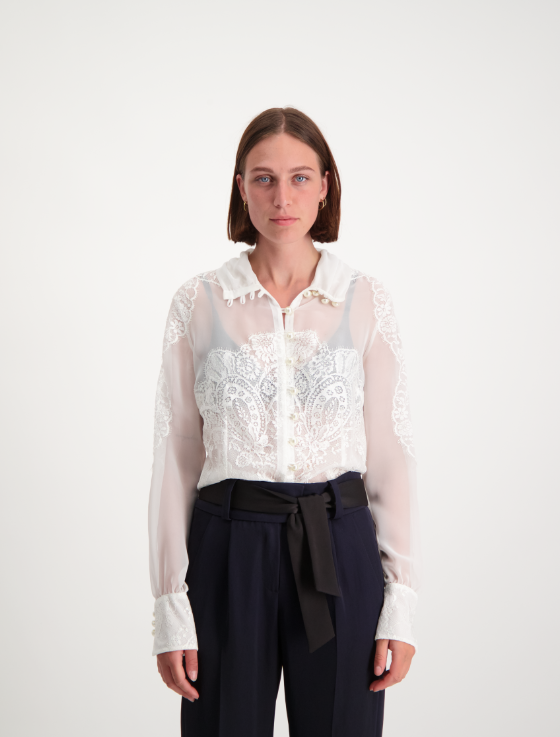 Lace blouse pearl buttons