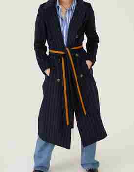 Maxi double breasted wrap coat navy stripe