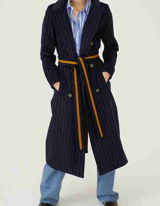 Maxi double breasted wrap coat navy stripe
