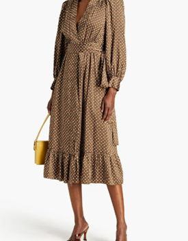 Janine belted printed twill wrap dress