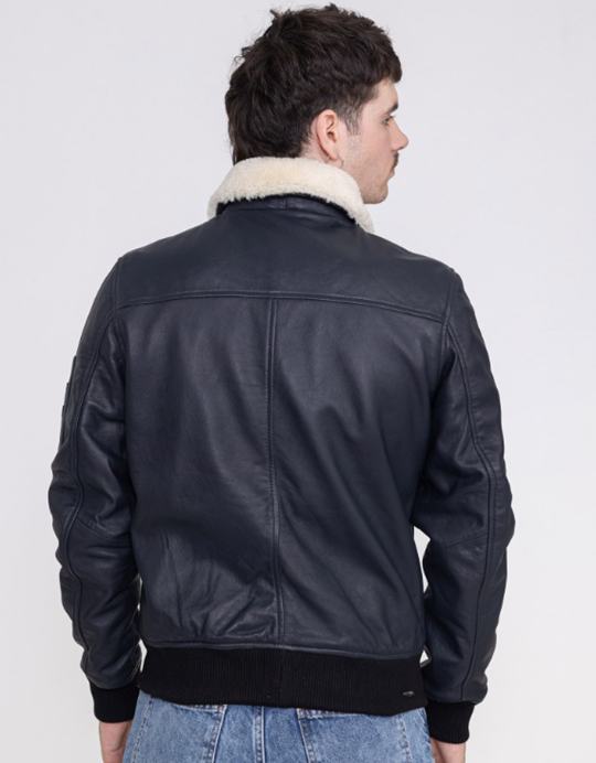 Iceman leather jacket navy