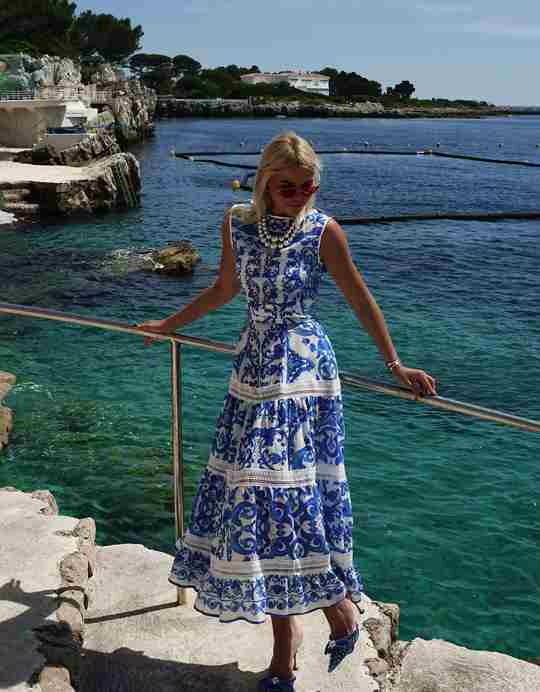 Blue and white pattern dress