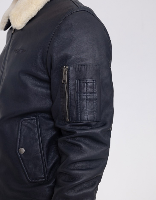Iceman leather jacket navy